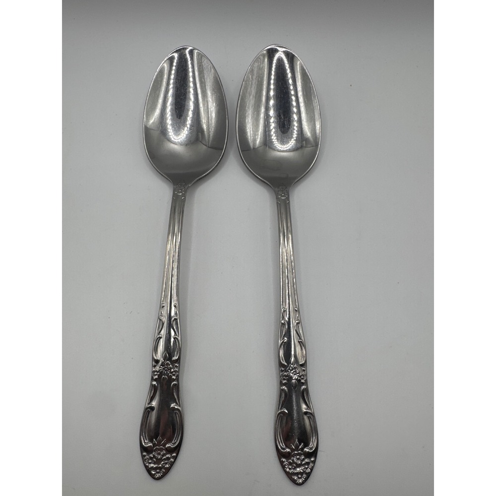 Oneida Venus Stainless Serving Spoons Set of 2 Oneidacraft Deluxe Floral Scrolls